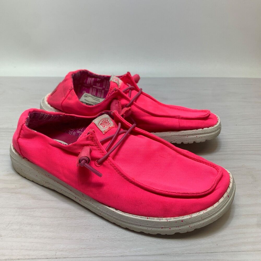 Hey Dude Wendy Canvas Shoes Womens Size 7 Neon Pink Lightweight‎ Comfort Casual